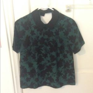 Forest Green Floral Blouse