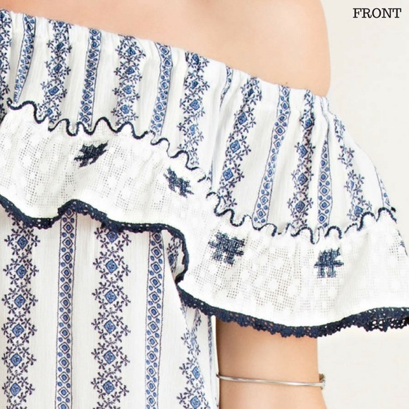 ‼️S & L only‼️Printed Off Shoulder Lace Ruffle Top - Picture 3 of 4