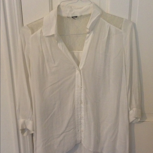 White Blouse with Lace Panel Back