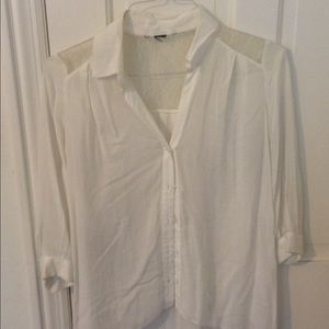 White Blouse with Lace Panel Back