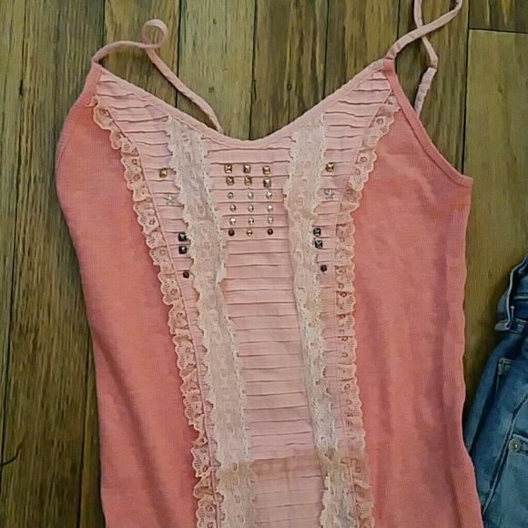 Free People Salmon Embellished Tank Size S - Picture 2 of 3
