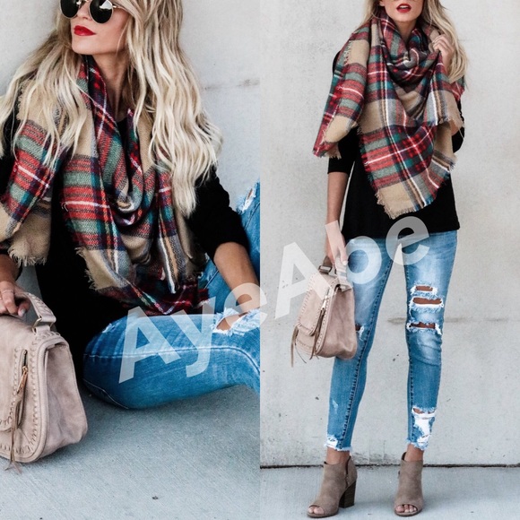 New Tartan Blanket plaid scarf shawl checked - Picture 4 of 7