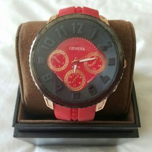 Geneva large red watch