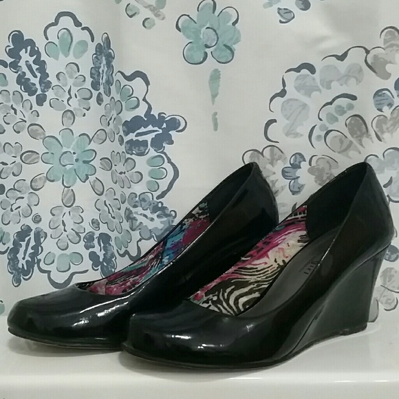 Madden Girl black patent leather wedges