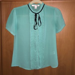 Button Up Short Sleeve with Tie and Ruffles