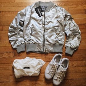 Metallic silver bomber jacket