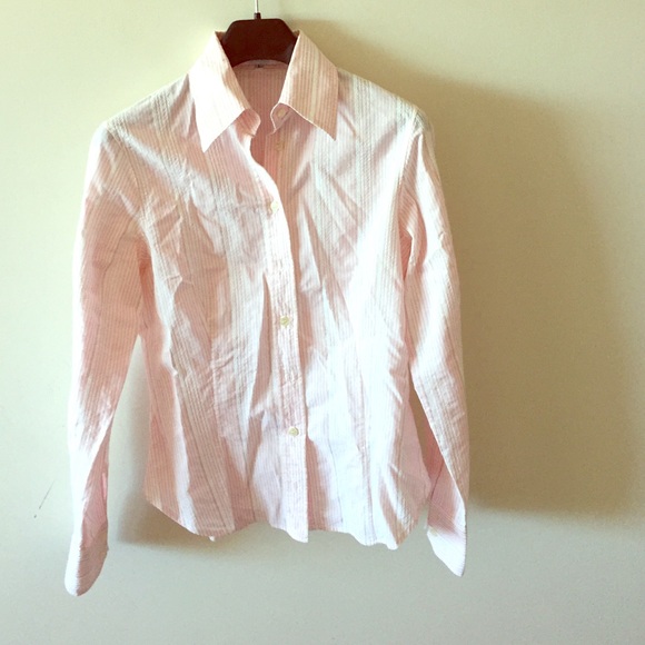 Barneys New York women's pink seersucker blouse.