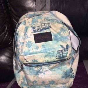 Blue and white tropical Jansport backpack