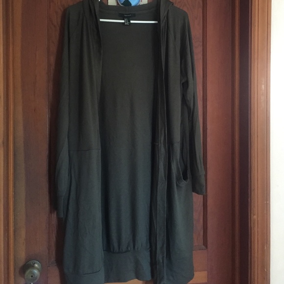 Long Forever 21 army green cardigan w/hood