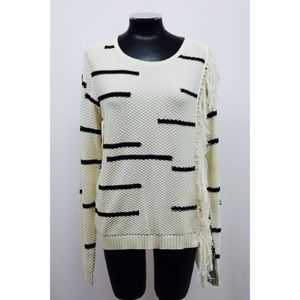 Lucky Brand Striped Fringed Sweater Natural