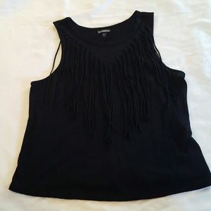 Black Fringe front sleeveless tee