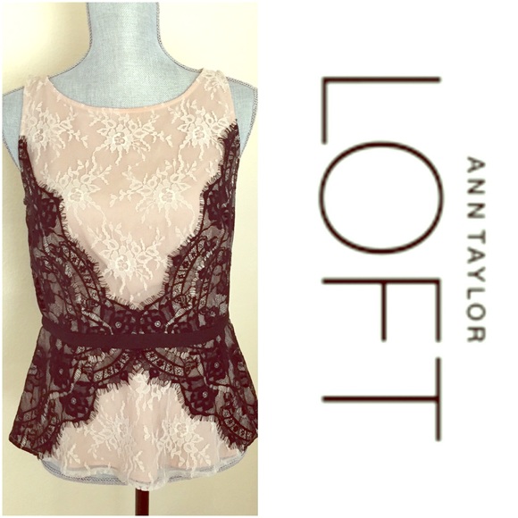 LOFT Tops - Gorgeous peach & black lace top