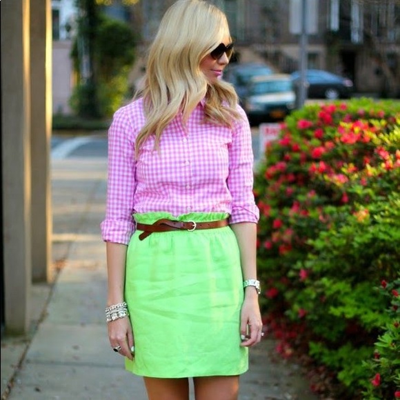 J. Crew neon gingham boy shirt - Picture 2 of 5