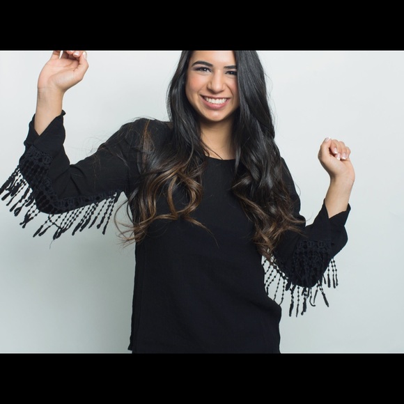 Black Tassel Sleeve Top