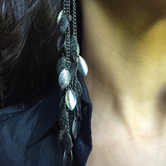 Gunmetal long statement earrings