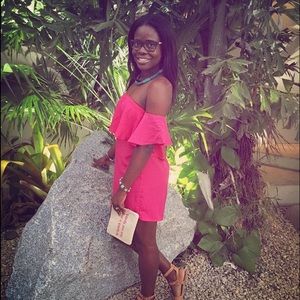 Shein hot pink off shoulder dress