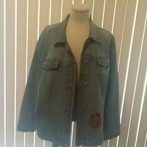 Denim Jacket, 60s appeal...flowers on front bottom