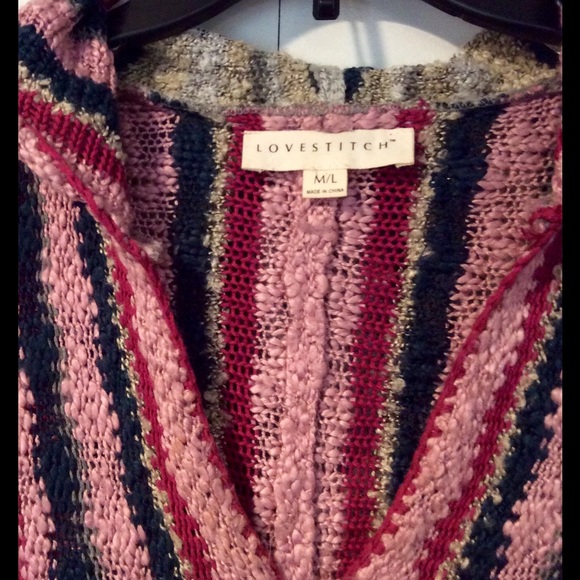 Lovestitch Brand, Striped Poncho w/Hood, Sz: Md/Lg - Picture 2 of 4
