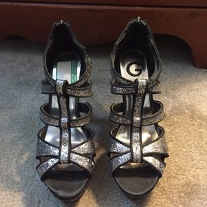 Guess silver and black sparkly heels
