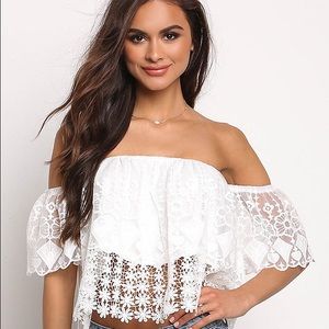 Off the shoulder white lace top