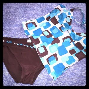 Blue and brown tankini