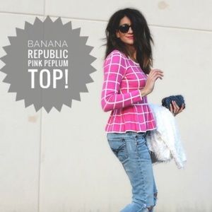 Banana Republic Pink Windowpane Pleplum Sweater