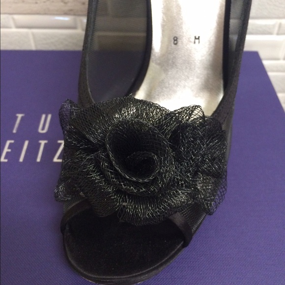 Stuart Weitzman Black Satin Open Toe Sandal - Picture 3 of 4