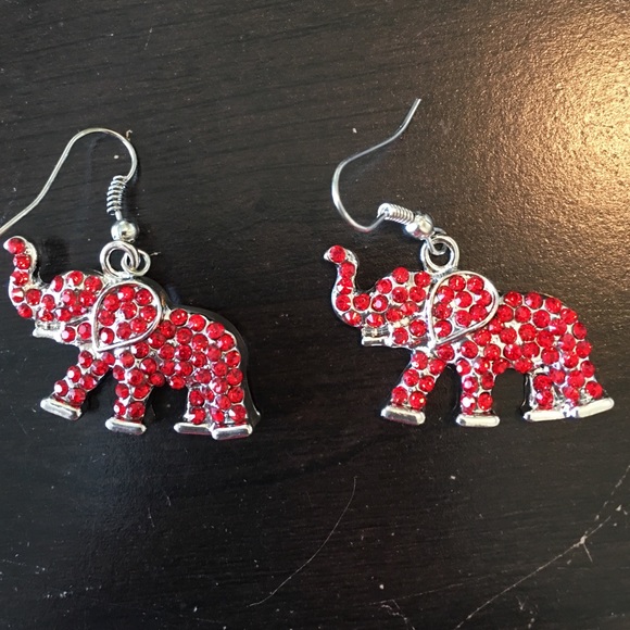 ALABAMA FANS Elephant Pierced Earrings Red /Silver - Picture 3 of 4