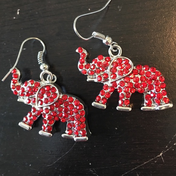 ALABAMA FANS Elephant Pierced Earrings Red /Silver - Picture 4 of 4