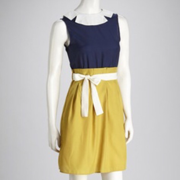 Freeway Dresses & Skirts - Navy & Mustard Color Block Collared Dress