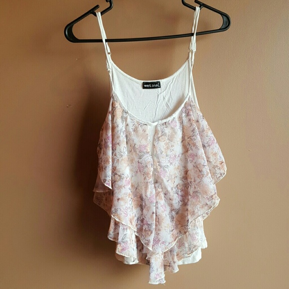 Wet Seal Tops - Floral ruffle tank top