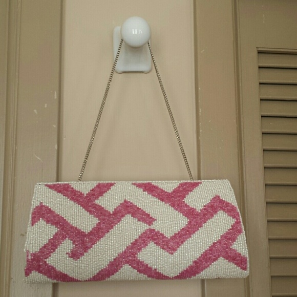 Pink & White Beaded Clutch