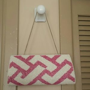 Pink & White Beaded Clutch