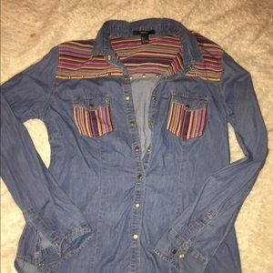 Forever 21 Aztec Denim Button Up