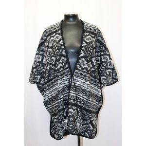 Lucky Brand Printed Tie Front Poncho Black Multi