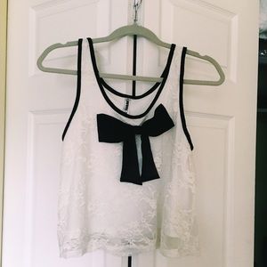 white and black bow cute tank
