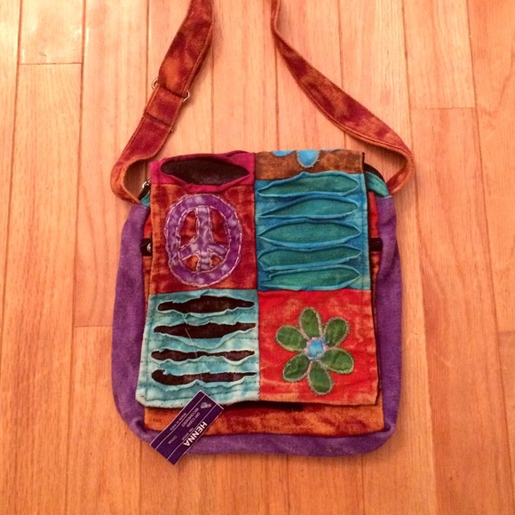 Henna Dyed Patchwork Peace Sign Purse