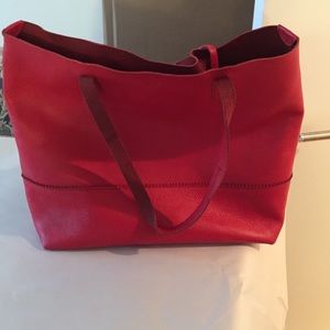J crew red leather tote
