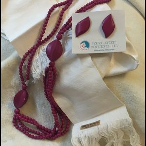 📻VINTAGE📺WOOD NECKLACE, EARRINGS & SCARF SET