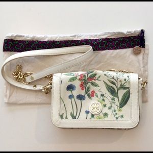 Tory Burch, Floral Clutch / Purse, Gold-Tone Chain