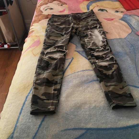 Camo distressed jeans.