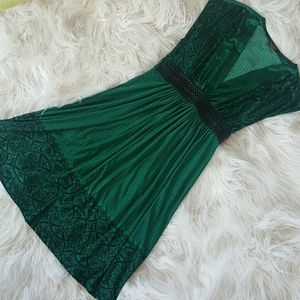 Green & Black Patterned Dress