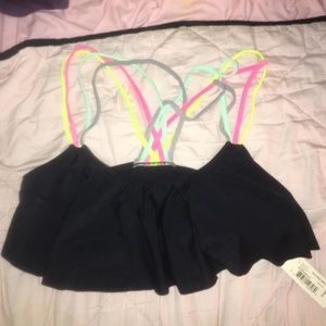 Black bandeau bathing suit top w/ colorful straps