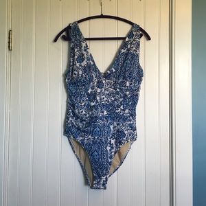 NWT Garnet Hill Blue and White One Piece Swimsuit