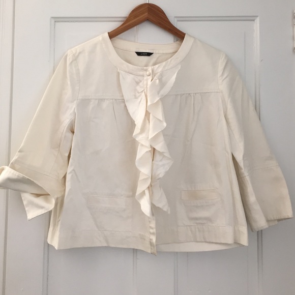 JCREW Cropped Cream Jacket with Satin Trim