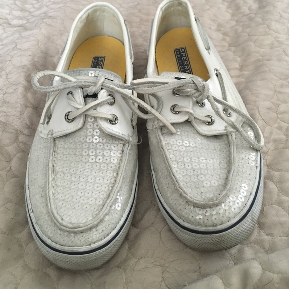 Sperry Sequin white boat shoes