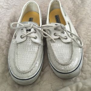 Sperry Sequin white boat shoes