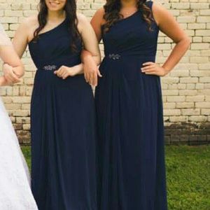 Davids Bridal long navy bridesmaids dress 14