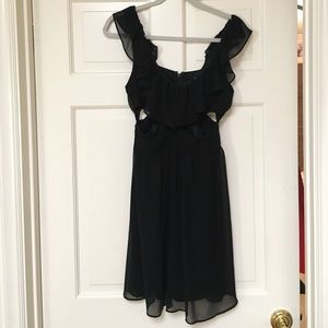 Black Ruffle Sleeve Cutout Dress