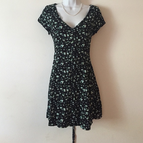Black Floral Dress with tie-up back
